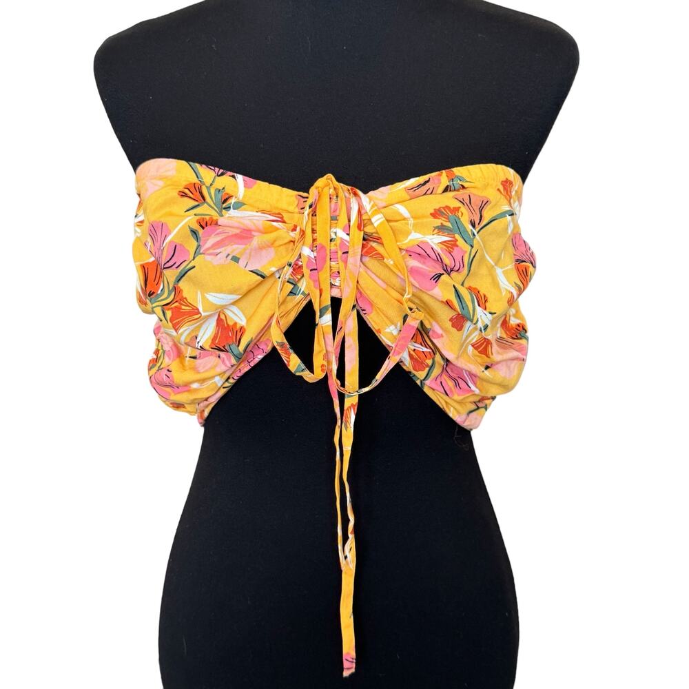 New ~ ROXY ~ Chamois Pressed Flowers Island Hops Bandeau Crop 100% VISCOSE XL - Picture 4 of 10